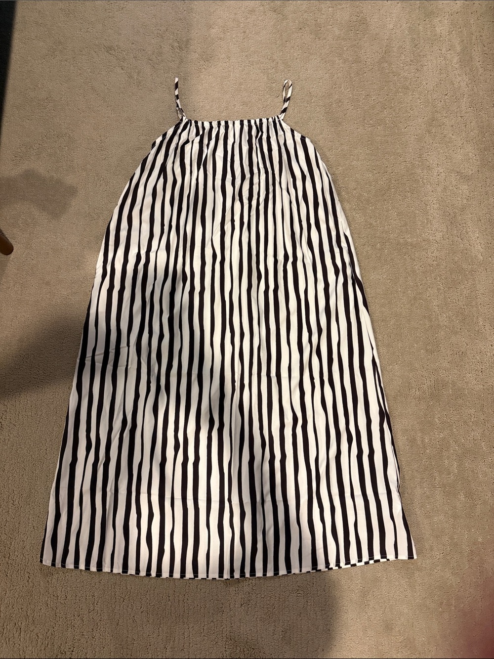 SHEIN Black & White Vertical Stripe Spaghetti-Strap Midi Dress